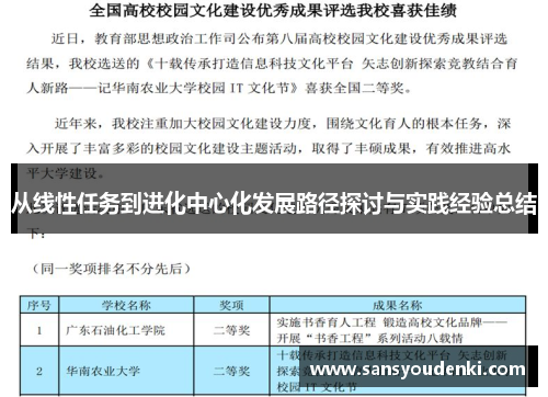 从线性任务到进化中心化发展路径探讨与实践经验总结