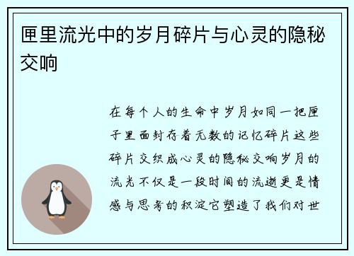 匣里流光中的岁月碎片与心灵的隐秘交响